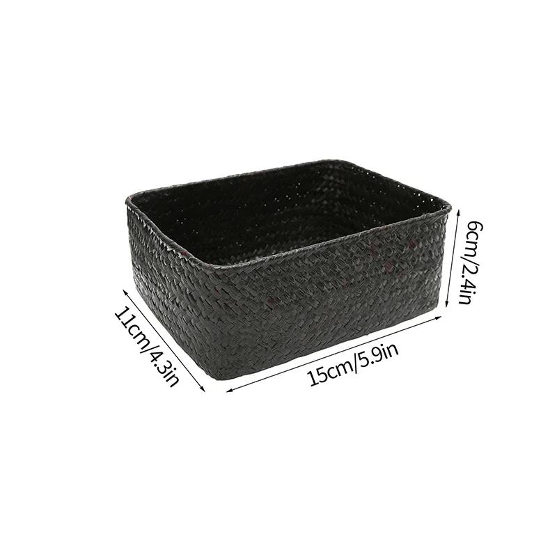 Handmade Woven Seagrass Storage Basket Desktop Straw Rattan Organzier Picnic Storage Box Desk Cosmetic Fruit Sundries Container