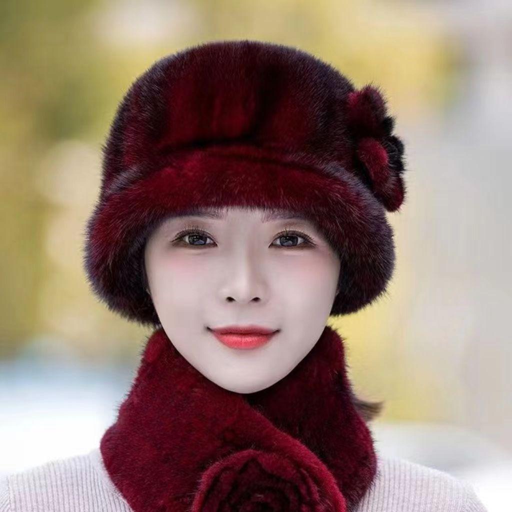 Mink Hat for Women Winter Middle-aged and Elderly Mothers Beret Fisherman Cap Fashionable Warm Headband Ear Protection Imitation Fur Hat