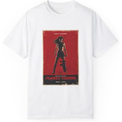 Unisex Baumwoll-T-Shirt - Planet Terror Filmplakat-Print - Kult-Klassiker Horrorfilm-Tee - Vintage Grindhouse Kleidung