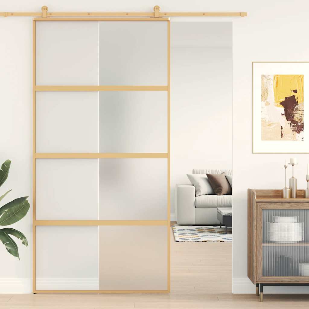 Vidaxl Drzwi Przesuwne, Złote, 102,5X205 Cm, Mrożone Szkło Esg