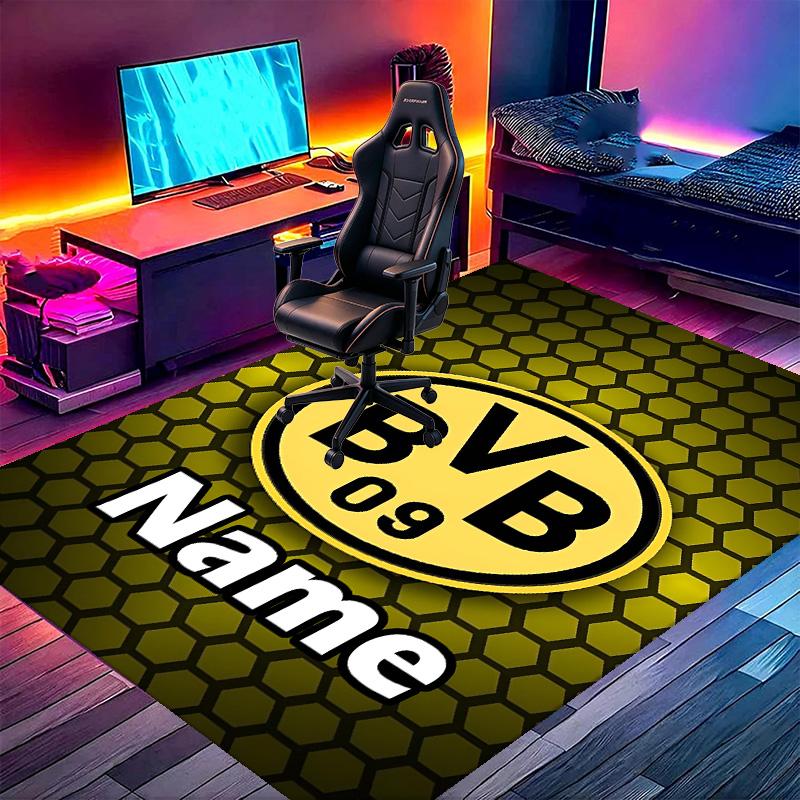 Custom Name Personalized Borussia Dortmund Print Carpet, Versatile Home Decor Rug, for Playroom, Apartment, Balcony, Entryway, Hallway Gift