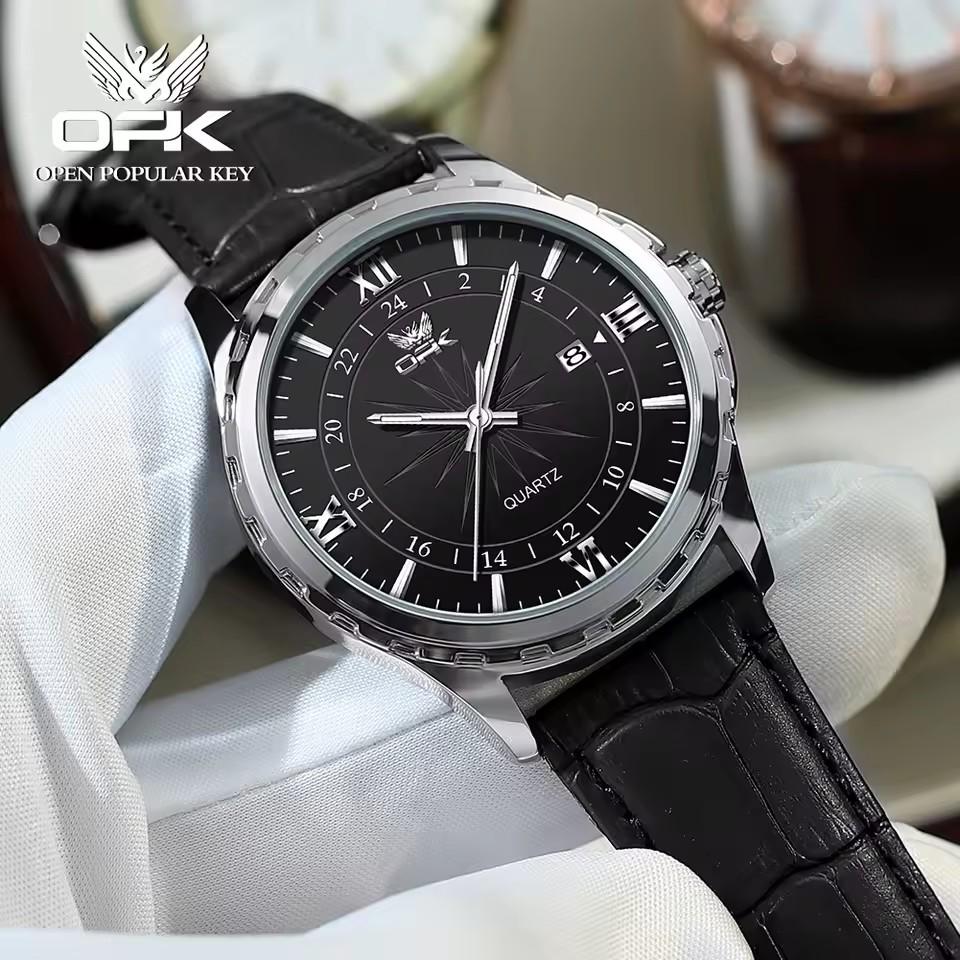 OPK 6003 Men's Brown Quartz Watch New Fashion Waterproof Luminous Calendar Luxury Simple Oval Sport Leather Band Dial 40mm 18mm