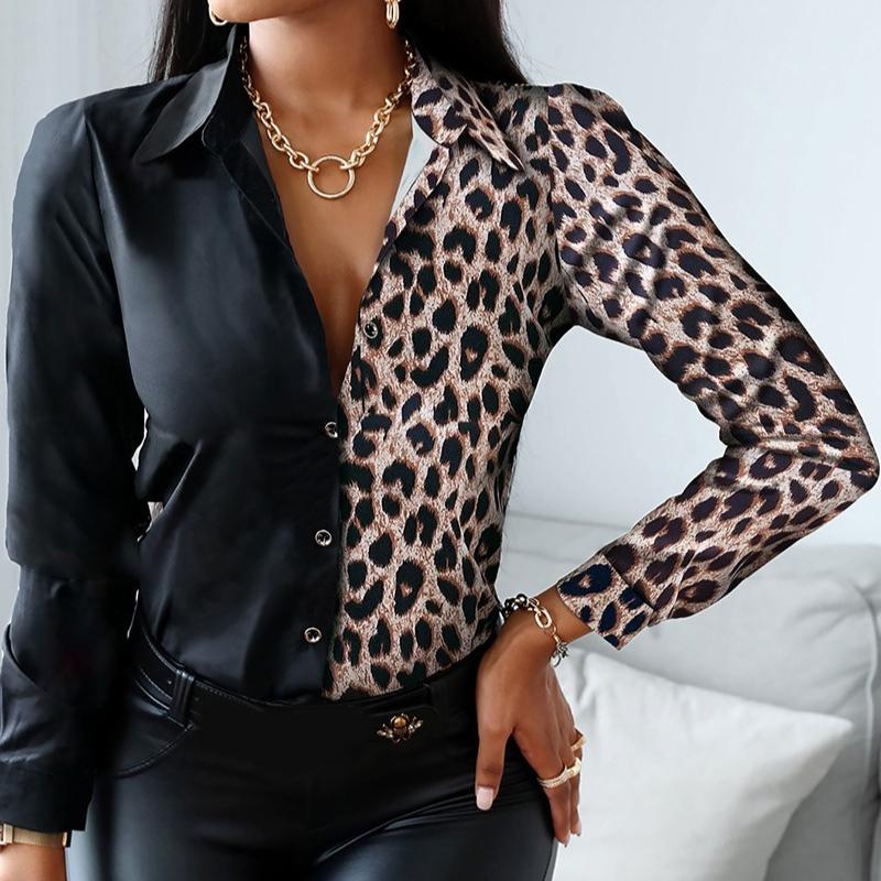 Autumn and Winter Women's Long-sleeved V-neck Colour Blocking Vintage Style Shirt Blouse Tops