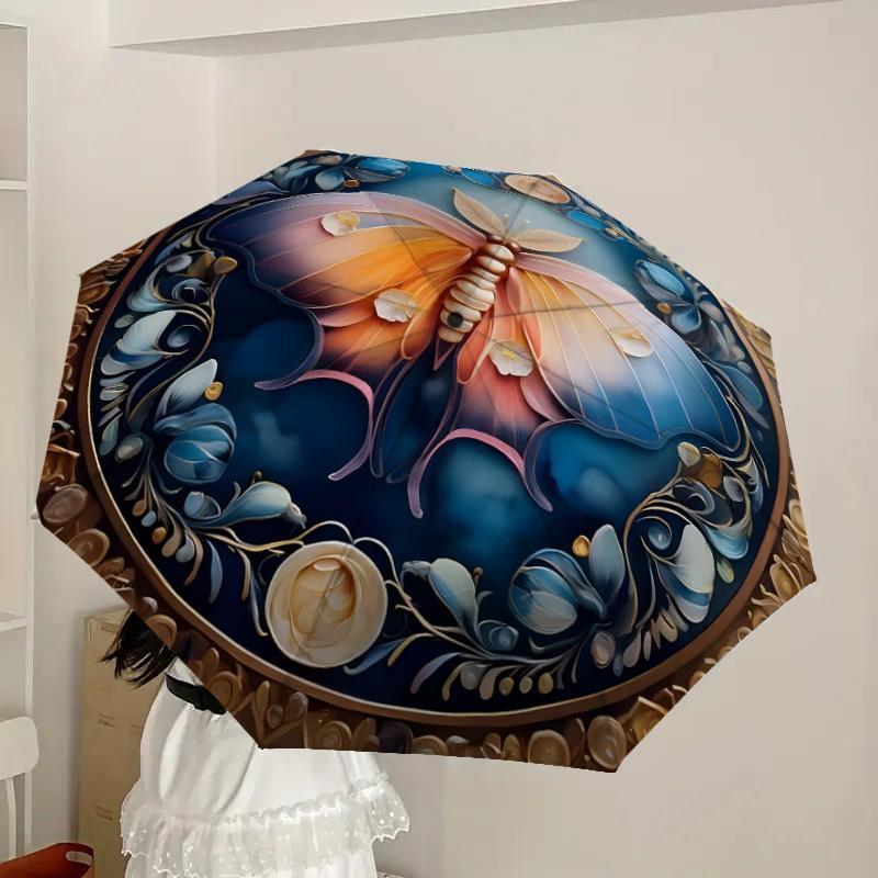 1pc Butterfly Mandala Artwork Umbrella with Plastic Handle,Suitable for All Seasons Home Travel Outdoor UmbrellaDD1310