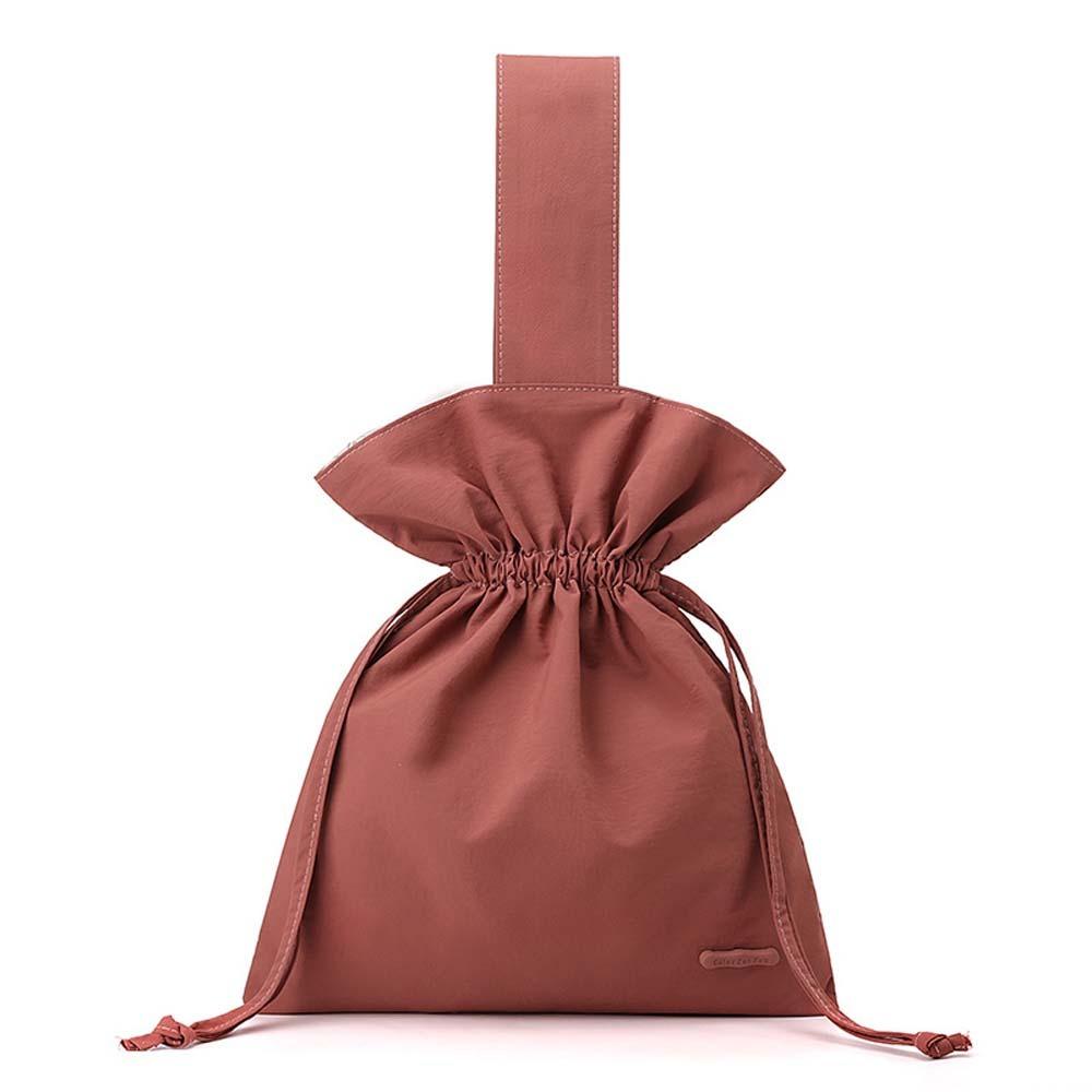 Large Capacity Solid Color Handbag Portable Pleated Bucket Bag Nylon Drawstring Bag  Shopping