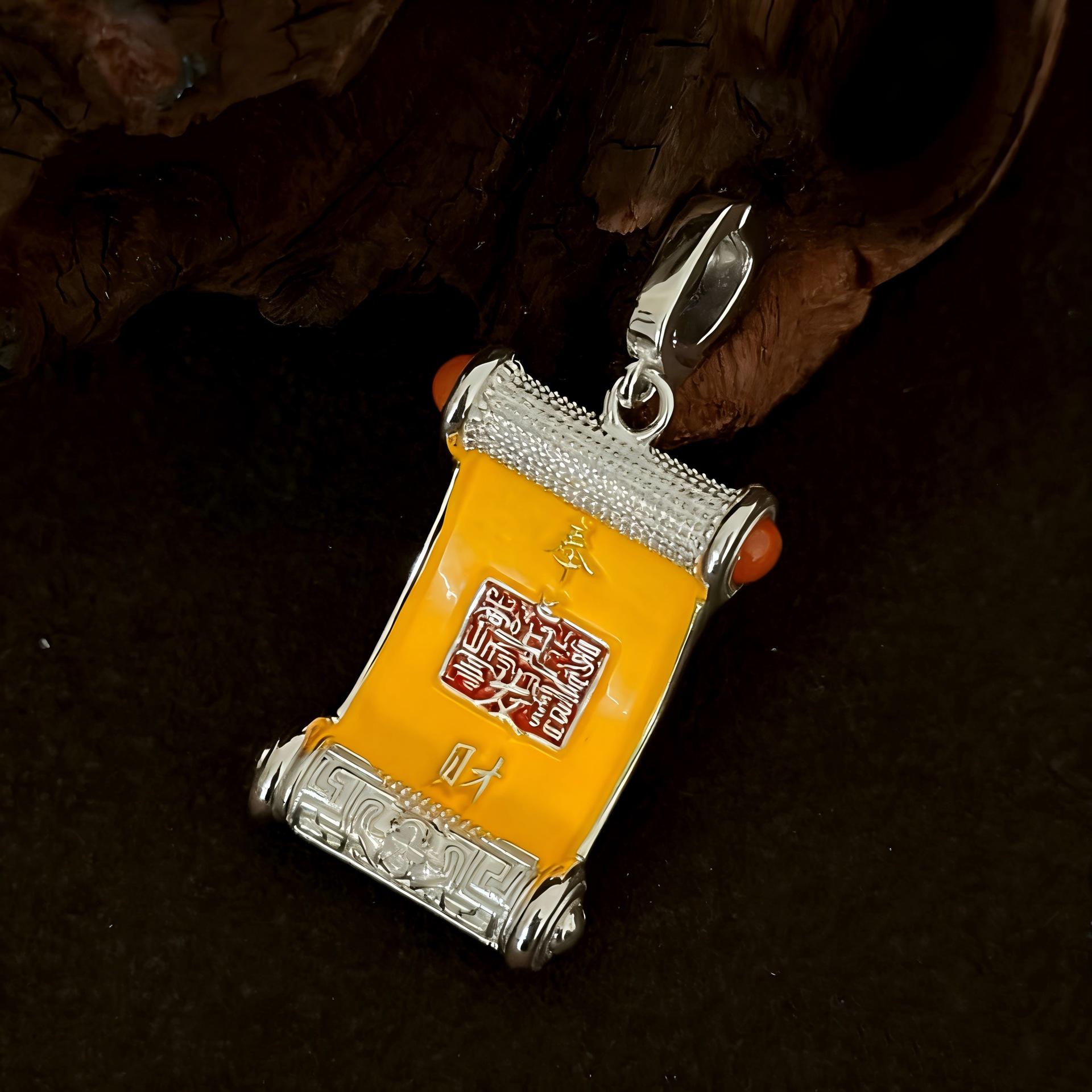 S925 Sterling Silver Imperial Decree Pendant: Enamel Design Necklace for Men & Women, Versatile & Finely Crafted.