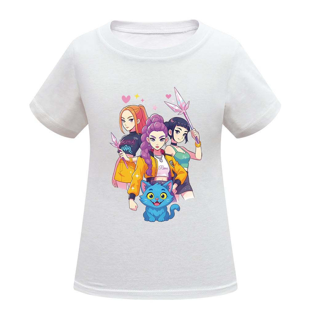 Kids Girls Anime Cartoon K-POP Rumi Zoey Mira Printed Casual Short Sleeves T-Shirt Top