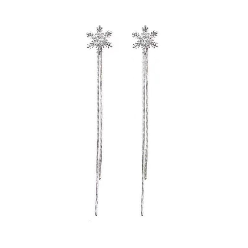 New temperament niche design snowflake fringed earrings earclips long fashion versatile trendy earrings earrings women