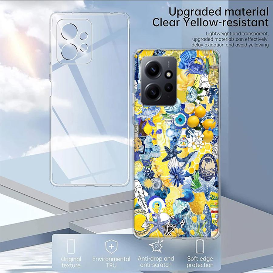 Mediterranean Lemon Phone Case For Redmi Note 14 15 Pro 5G 13 12 Pro Plus 11 11T 11E 11S 10 Pro 10S 9 9S Cover Cell Clear TPU Ca