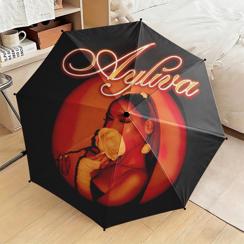 1pc Ayliva's Album Cover Umbrella Portable Folding Umbrella Iron Frame Hole Bone Structure Outdoor Home Umbrella