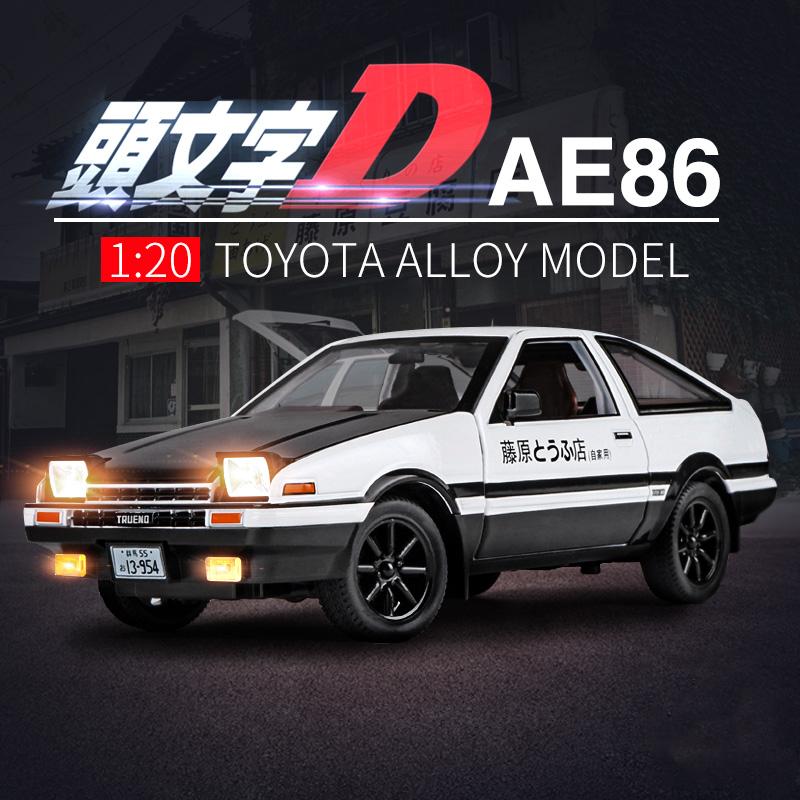 1/20 Movie Car INITIAL D Toyota AE86 Alloy Car Model Diecast & Toy Vehicles Metal Car Model Simulation Sound Light Toy Gift
