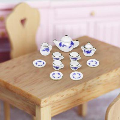 11 Pieces Mini Dollhouse Tea Set Ornament Kitchen Decorated Playset Ceramic Party Accessories