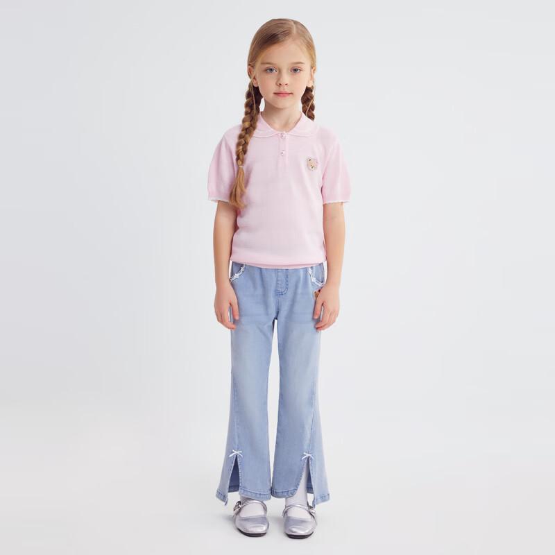 PawinPaw Girls' Cartoon Bear Knit Polo Shirt