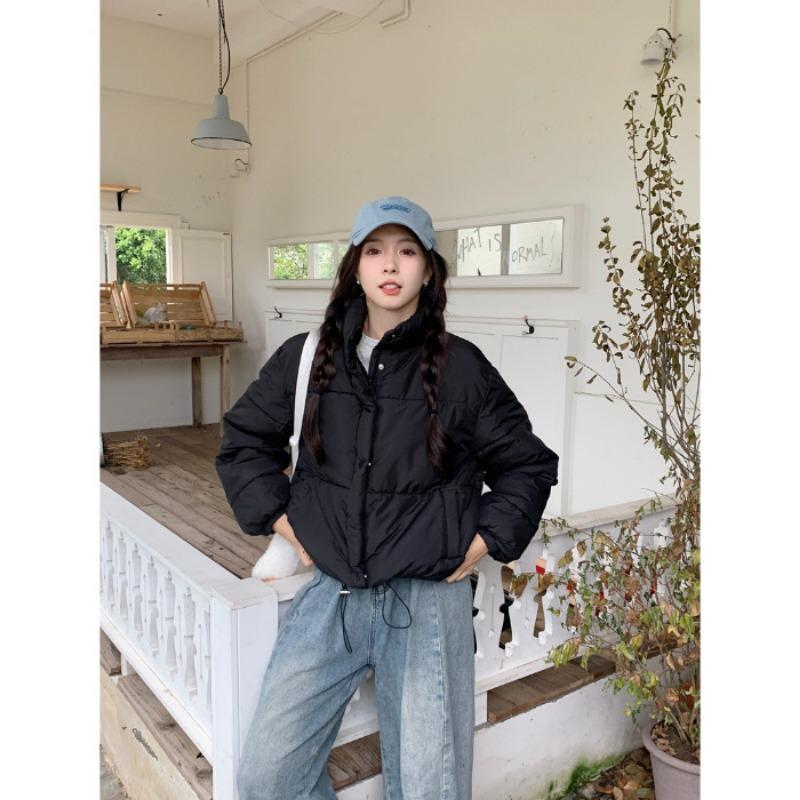 

Воротник-стойка однотонная короткая утолщенная хлебная куртка женская новая подружки универсальный дизайн нишевая хлопковая одежда XL чёрный