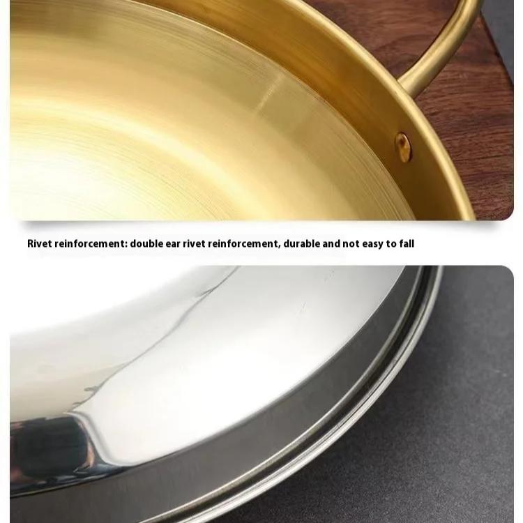 Handle Frying Pan Stainless Steel Paella Pan with Gold Handle Cooking Pot Seafood Rice Pans Non Stick  Skillet Kitchen Cookware