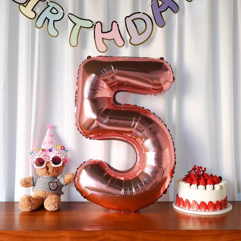 32-Inch Rose Gold Large Digital Aluminum Film Balloon, Children'S Birthday Decoration Baby Birthday Party Arrangement Balloon