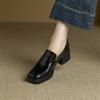 Fashion New Spring/autumn Genuine Leather Women Shoes Square Toe Loafers Shoes for Women Fashion Retro Chunky High Heels Women Pumps