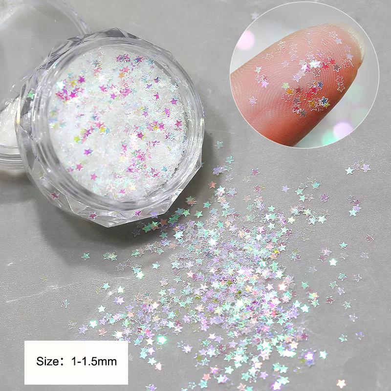 NEW! 1Jar 1mm Mini Sparkling Star Nail Glitter Sparkling Nail Decoration Nail Salon Design Cute Accessories DIY Nail Art Design