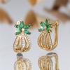 1 Pair Women's Green Cubic Zirconia Flower Drop Dangle Earrings Luxury Gold Color Wedding Party Jewelry Gifts