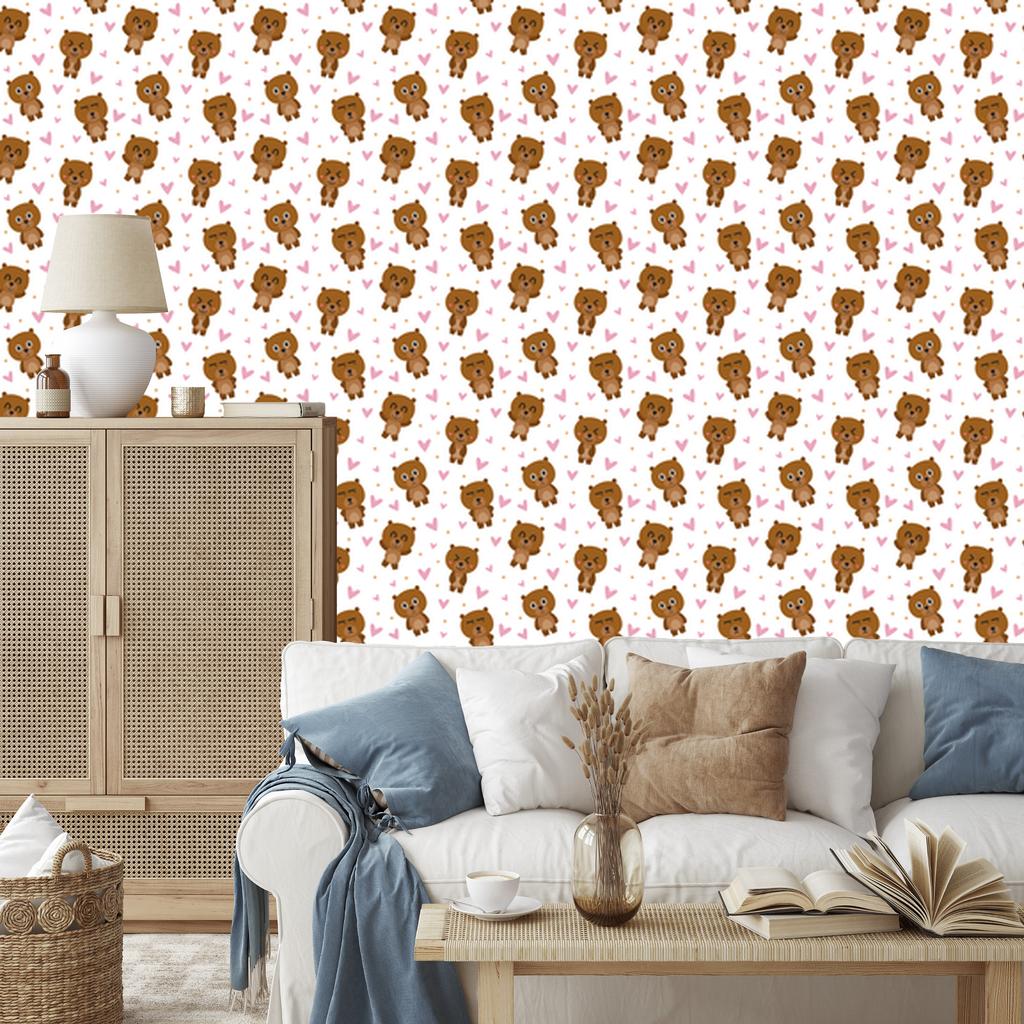 Bear White and Gold Wallpaper for Living Room and Bedroom 50x1000