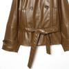 Womens Faux Leather Short Trench Coat Square Neck Loose Fit Casual Urban Style