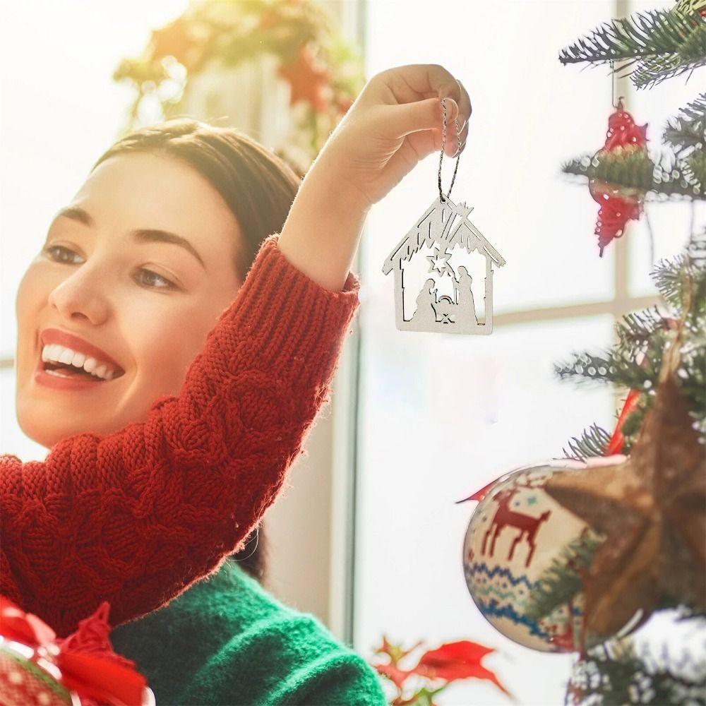 DIY Christmas Religious Pendant Wooden Wooden Chip  Ornaments Religious Candlestick  Holiday