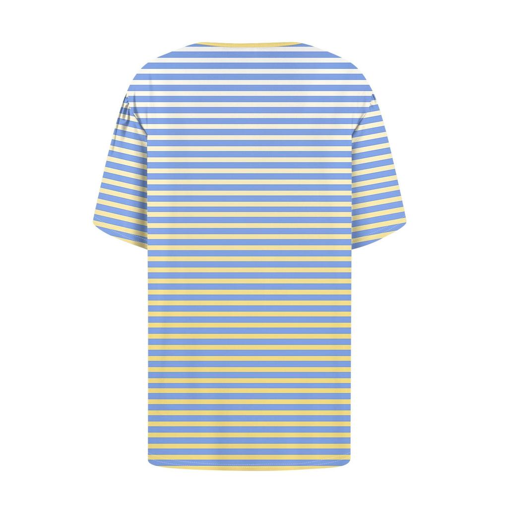 Women's Casual Striped Short Sleeve T-Shirt with Button Detail, Soft Breathable Fabric, Perfect for Everyday Wear