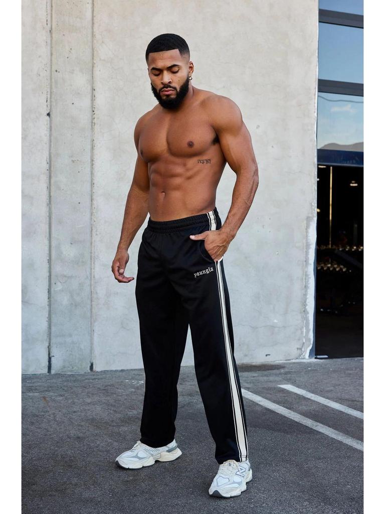 YOUNGLA Men's Patchwork Stripe Track Pants - Casual Embroidered Gym Sportswear