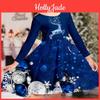 Mädchen Freizeit Herbst 3D Weihnachten Elch Druck Rundhals Langarm Kleid Kind Prinzessinnenkleid