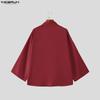 INCERUN Summer Men Lapel Neck 3/4 Sleeve Print Irregular Casual Shirts