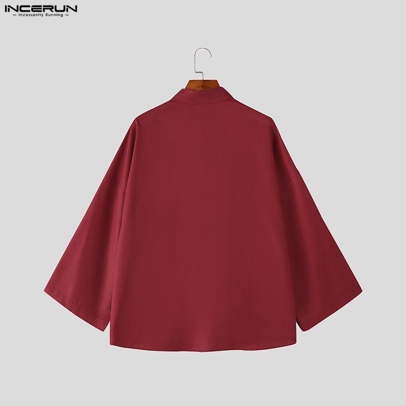 INCERUN Summer Men Lapel Neck 3/4 Sleeve Print Irregular Casual Shirts