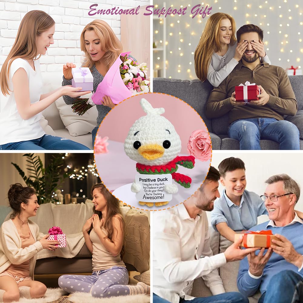 Handmade Knitted Scarf Duck Ornament Home Room Decoration Funny Crochet Emotional Support Duck Doll With Card Christmas Gifts