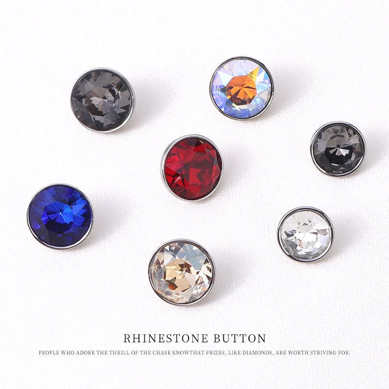 5pcs High-End Glass Colored Rhinestone Buckle Shirt Shirt Cardigan Sweater Button Round Versatile Small Fragrant Decorative Button