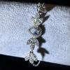 Factory Direct  Fine Jewelry Iced Out Baguette Bling 8A CZ S925 Silver Cluster Pink Waterdrop Sapphire Clover Bracelet for Women