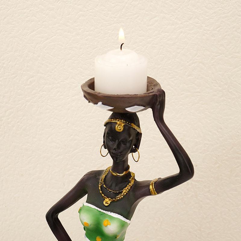 Candle Holders African Women 8.5" Decor for Table Desk Decorative Dining Room Candleholder Sculptures Resin Candlestick Vintage