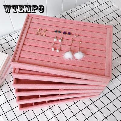 Coverless Pink Ice Velvet Jewelry Storage Tray Ring Necklace Display Stand