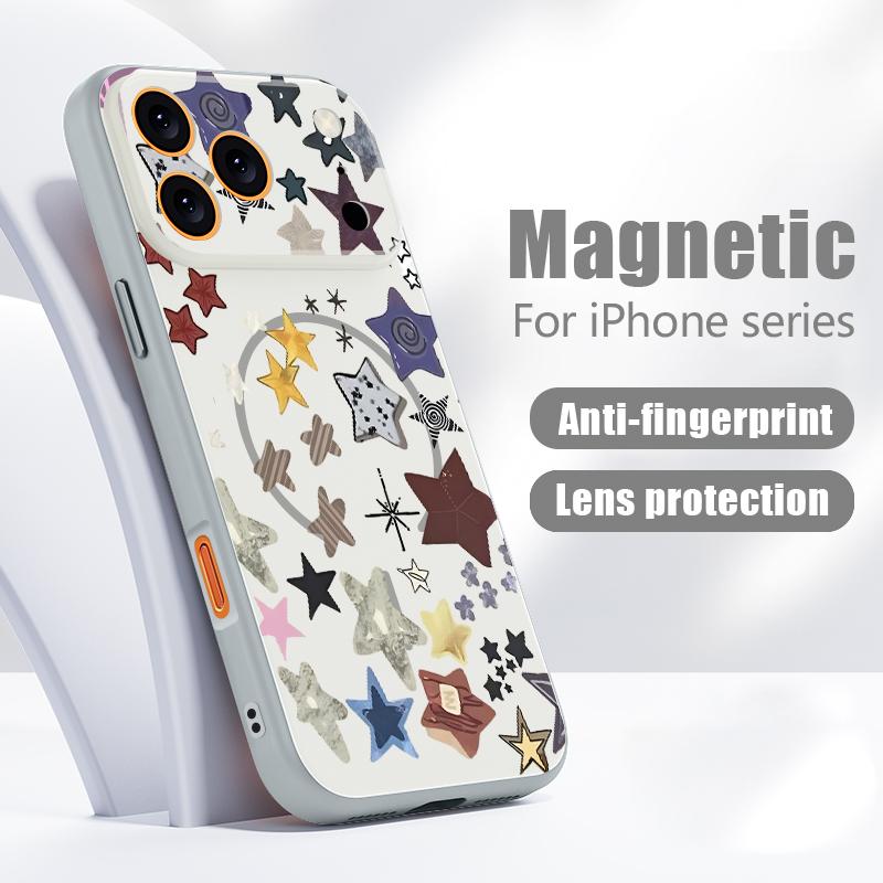 Colorful Stars Print Phone Case For iPhone 17 Pro Max Hybrid TPU+PC Magnetic For Magsafe Matte Cover For iPhone 16 15 14 13 Pro Max