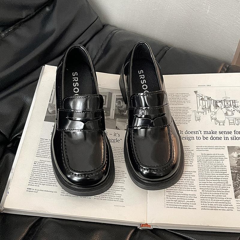 Fashion British style small man thick heel platform small leather shoes women 2025 summer new one-pedal simple loafers