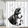 Tyrannosaurus Rex With Soap Shower Curtain – Dinosaur Holding Bubbles, 2D Flat Print, Polyester, 70.8"X70.8"Inch