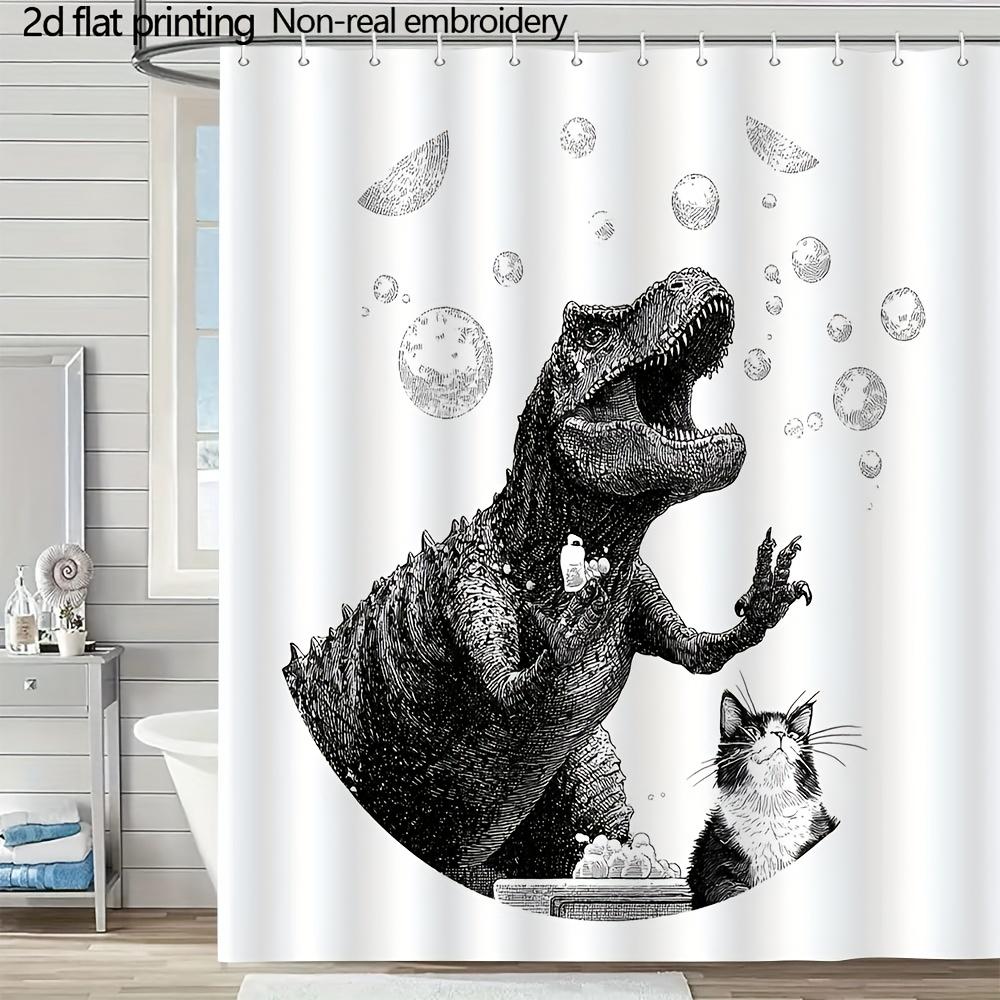 Tyrannosaurus Rex With Soap Shower Curtain – Dinosaur Holding Bubbles, 2D Flat Print, Polyester, 70.8"X70.8"Inch