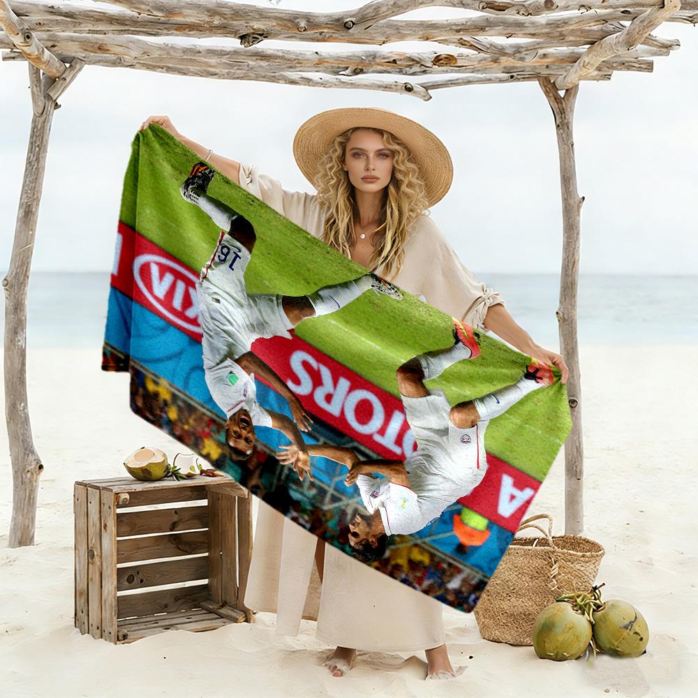 Football Players Beach Towel Super Soft & Absorbent Comfortable Lightweight Suitable for Swimming, Gym, Camping, Yoga Vacation