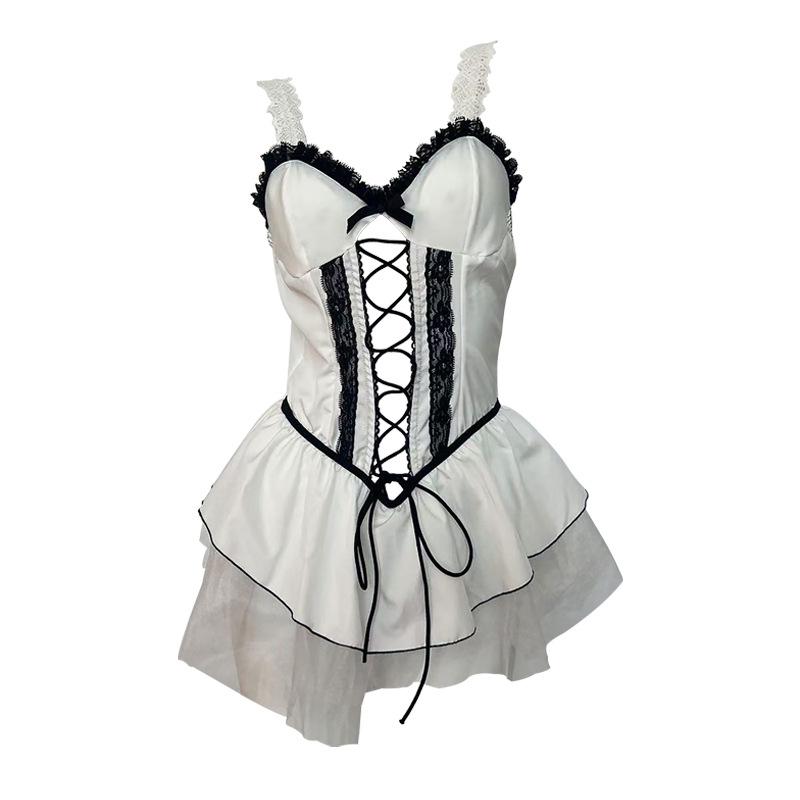 Women's Revealing Mesh Lingerie Set: Sexy Uniform Style with Hollow Design, Free-Removal Nightdress