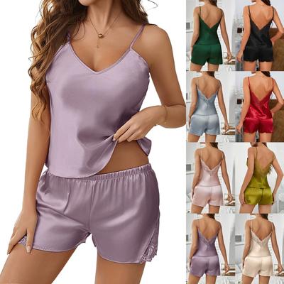 Kadınlar İçin Pijama Takımları Yumuşak İki Parçalı Ev Giyim Takımları Kolsuz Üstler Şortlar Eşleşen Pijamalar Gecelikler