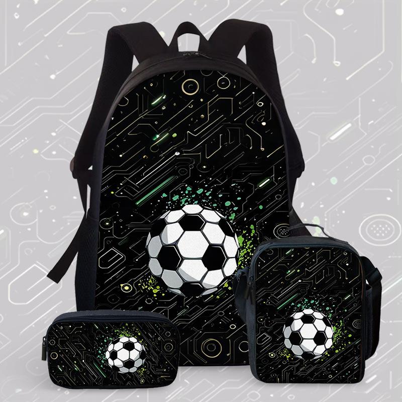 Football Cartoon Print Junior High School Backpack Three-Piece Children'S Schoolbag Primary School Backpack