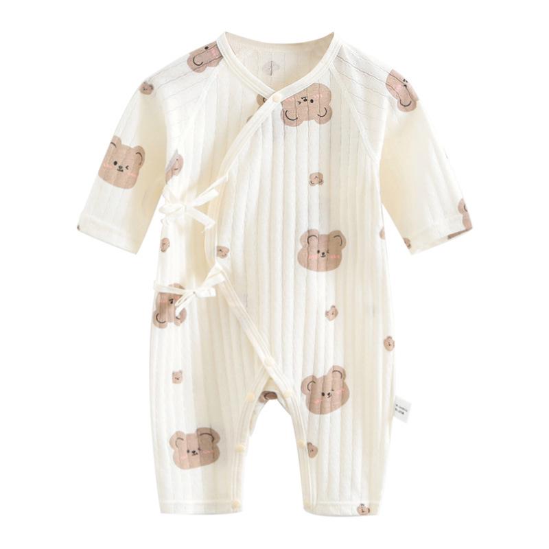 Newborn Ultra-Thin Cotton Long-Sleeve Romper with Belly Protection - Breathable, A-Class, Perfect for Summer and Air-Conditioned Spaces.