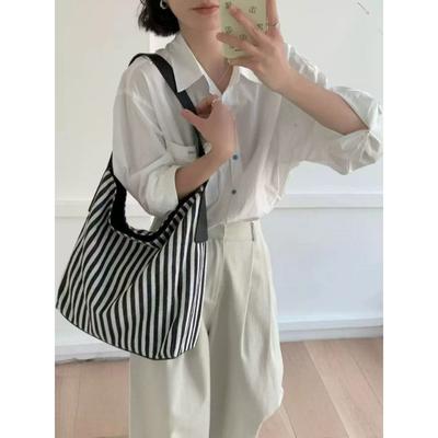 Large-capacity Tote Bag, Versatile Striped Commuter Single-shoulder Bag, Women's Casual Underarm Bag