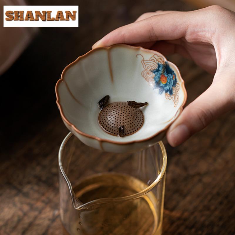 Ru Kiln Gracked Glaze Great Wealth Tea Separator Infusor Elegant Tea Strainer Dispenser Tea Maker Tea Filter Teaset Ornaments