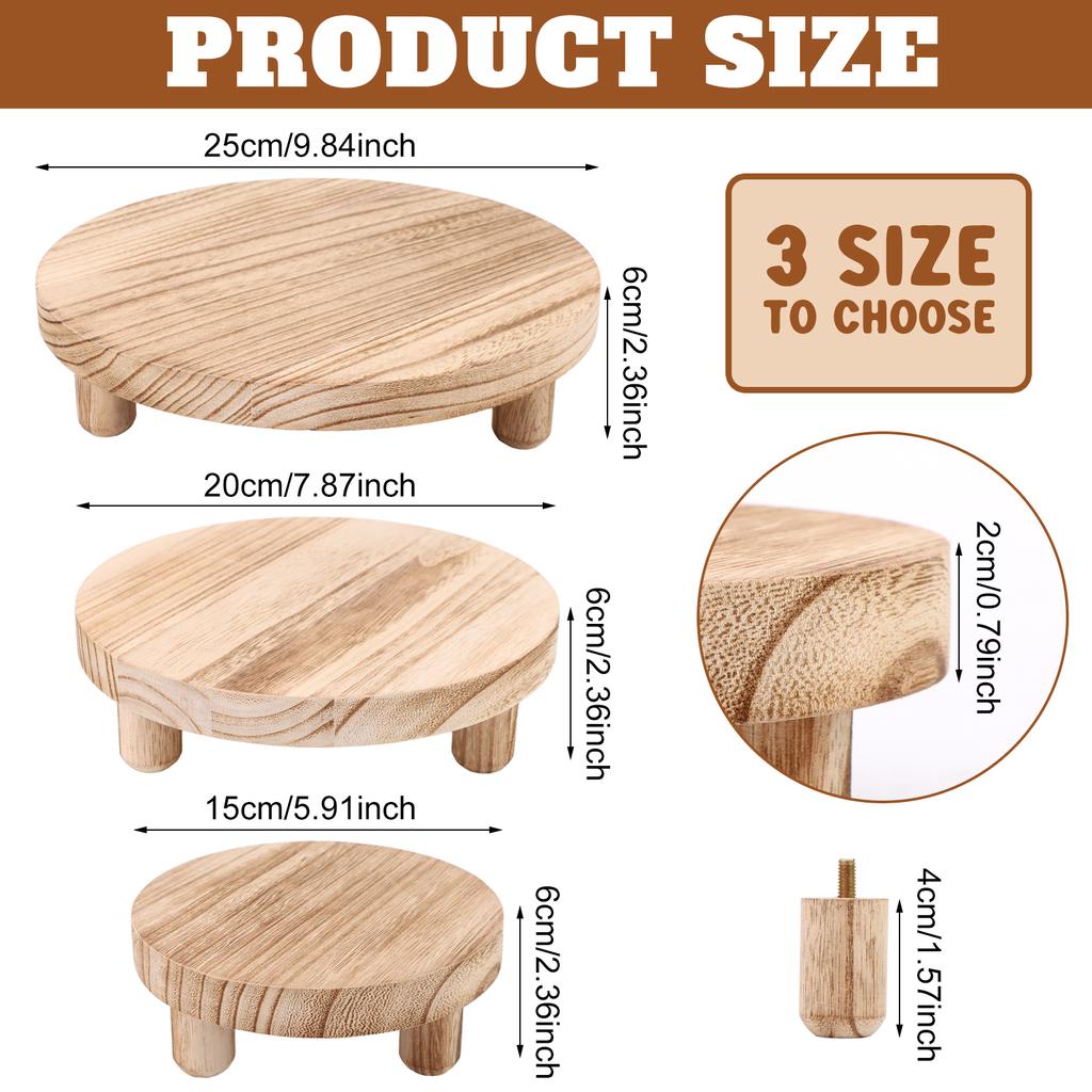 Sevenmye 3 Pcs Wood Plant Stand 8 Inch Round Potted Plant Stand Wooden Risers Pedestal Plants Pot Stool Decor Flower Pot Holder