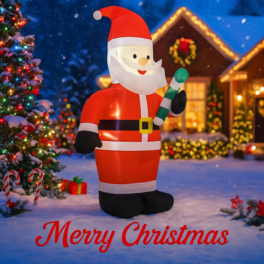 3.9FT LED Inflatable Xmas Yard Deco Santa Claus Candy Cane Christmas Home Decorations Ornament Festive Toy Gifts Supplies Decor