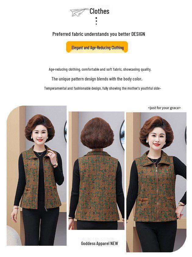 Plus Size Lightweight Zipper Vest for Middle-aged and Elderly Women - Spring/Autumn
